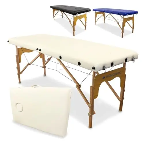 Mobiclinic®, Camilla de Masaje Plegable, CM-01 Basic, Mesa, Profesional, Portátil, Madera, 2 Cuerpos, Marca Española, Regulable, 180x60 cm (Crema)