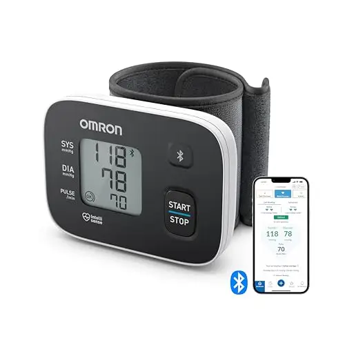OMRON RS3 Intelli IT Tensiómetro de muñeca con Bluetooth, medidor de tensión arterial compatible con dispositivos iOs y Android, aparato de tensión arterial validado clínicamente