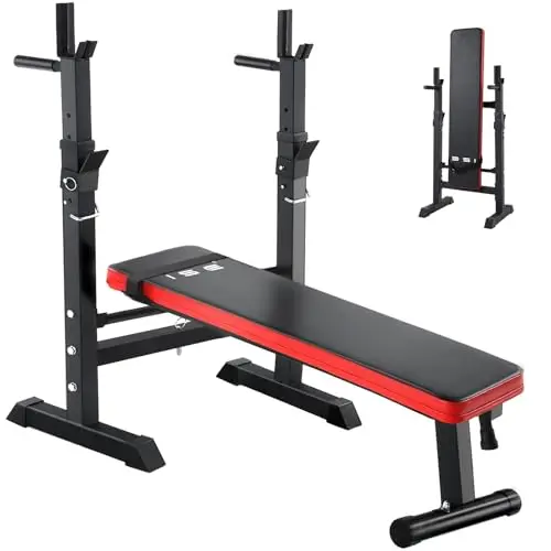 ISE Banco de musculación plegable ajustable con soporte de barras para mancuernas y estación de dips, bancos de musculación ajustables rojo negro 544-BK, blanco negro 544-WH