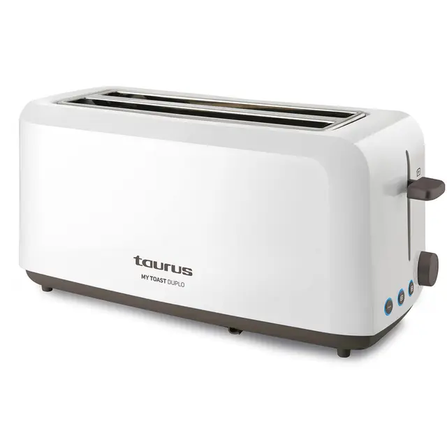 Taurus - Tostadora My Toast Duplo 1450W, Doble Ranura Larga y Ancha, 6 Niveles, LED, Descongelar/Recalentar/Cancelar, Temporizador Programable, Tostador Silencioso, Bandeja Recogemigas Extraíble