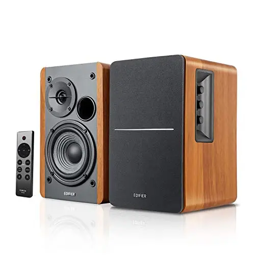 Edifier Altavoces Activos de estantería con Bluetooth R1280DBs- Entrada óptica - Altavoces de Estudio Tipo Monitor 2.0 Wireless - 42W RMS con Salida de línea para subwoofer - Grano de Madera