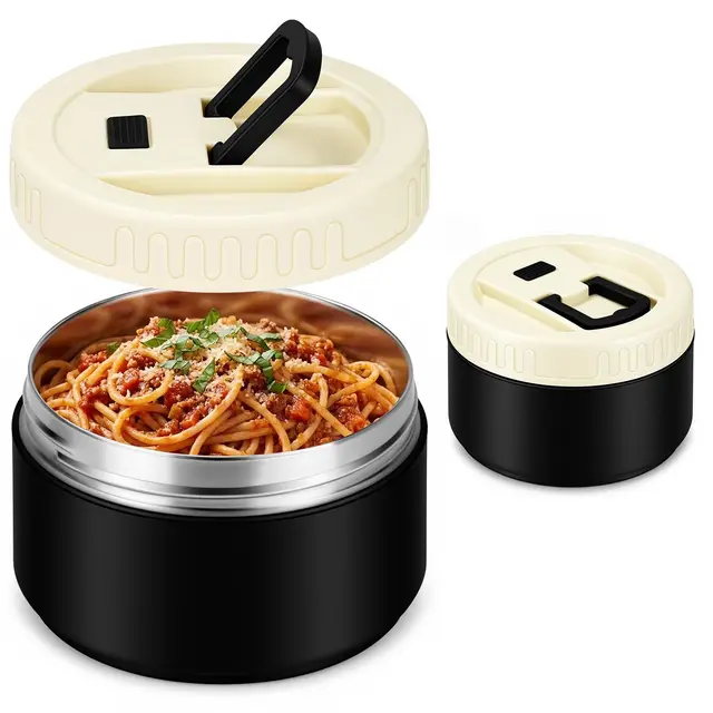 Vicloon Termo para Comida 520ml, Recipiente Térmico para Alimentos, Recipiente para Almuerzo a Prueba de Fugas con Tapa, Iambrera Almuerzo para Trabajo, Escuela, Picnic (Negro)
