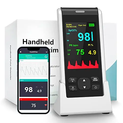 Pulsioximetro De Dedo Profesional, Oximetro Pulxiometro Medidor HOLFENRY USB Recargable Oxigeno Saturador Bluetooth con Alarma Para Adultos y Niños en Sangre Saturacion Sp02, PR Bpm y PI