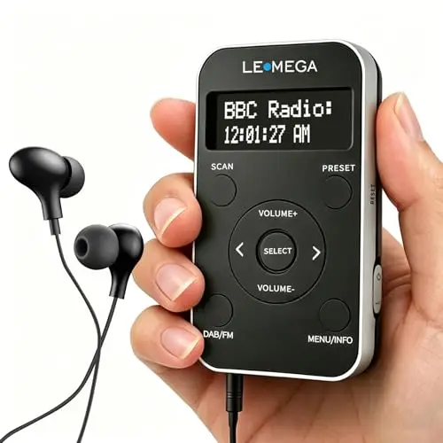 LEMEGA PR1L Radio Dab de Bolsillo, Radio FM, Radio Dab+ portátil, Auriculares incluidos, batería Recargable, 40 presintonías, Pantalla LCD, Radio Dab Deportiva con Interruptor bloqueable. Negro/Plata