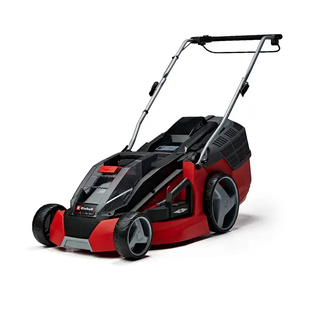 Einhell Cortacésped a batería GE-CM 43 Li M Kit Power X-Change (36V, 43 cm Ancho de Corte, hasta 600 m², Brushless, función de Mulching, 63L Bolsa recolectora, con 2X 4,0 Ah baterías y 2X Cargadores)