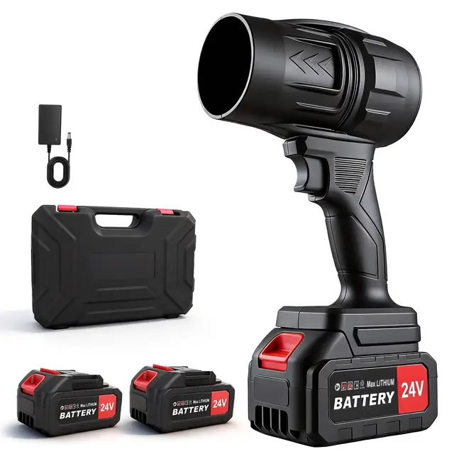 Soplador de Hojas Inalámbrico – Súper Potente, Ligero y Portátil, con 2 Baterías y Cargador Rápido – Ideal para Jardín, Coche, Patio, Nieve y Camping (Negro)