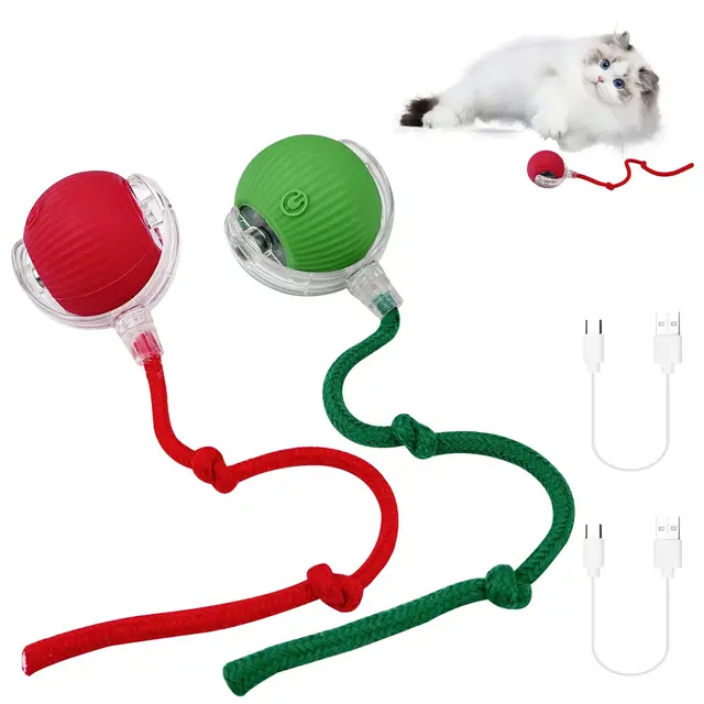 WinGlue 2 Piezas Juguete Interactivo para Gatos, Pelota Eléctrica, Cat Toy Ball, Interactiva Rolling Ball, Automático (Rojo+Verde)