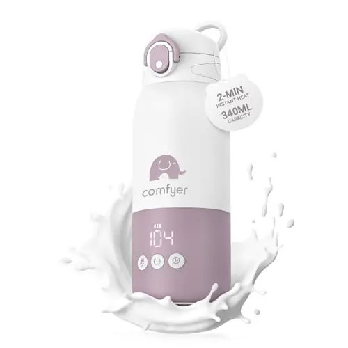 Comfyer BW01 Calienta Biberones Portátil, 12000mAh Gran Batería, Calentamiento Rápido 2 Min para Leche Materna y Agua, 340ml, Ideal para Viajes en Coche y Avión, Alimentación Nocturna para Bebé