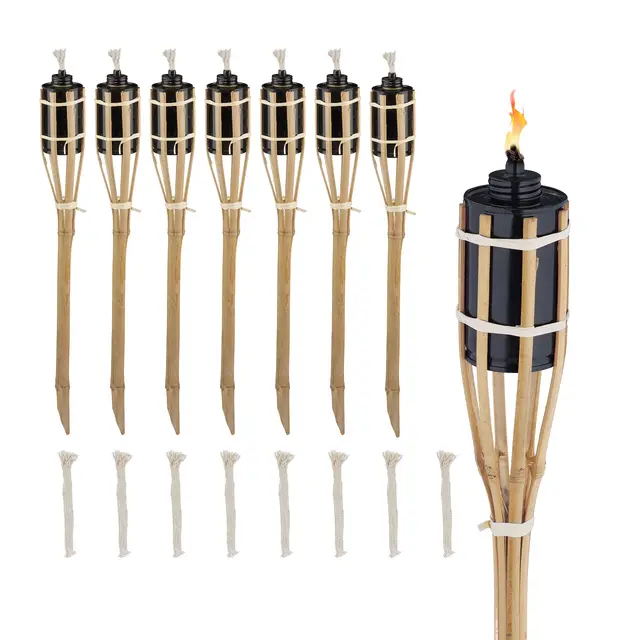 relaxdays antorcha bambú set 8 50cm