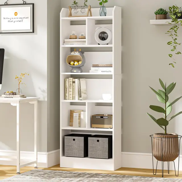 Hzuaneri Librería de 6 Niveles, 24 x 60 x 170 cm, Estanteria Libros, Libreria Blanca para Exposición para Oficina, Salón, Blanco BC11103X