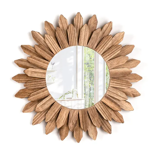Espejos Decorativos de Pared, Espejo Redondo Madera Pequeños, Bohemia Decoracion Habitacion, Espejo Decorativo Pared para Salones, Baño, Dormitorios, Recibidor