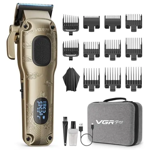 VGRPRO Máquina de Cortar Pelo Hombre Profesional, cortapelos hombre inalámbrico con estuche, kit para casa & barbería, pantalla LED, regalo hombre(dorado)