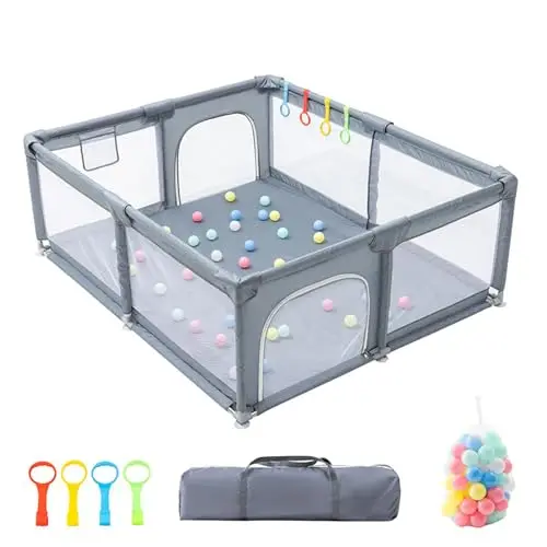 GLOKID Parque Bebé, 150 x 180 cm, modulable, gran parque infantil, bola marina, bolsa de almacenamiento, gancho, para el hogar
