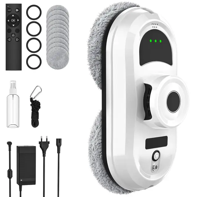 Robot Limpiacristales 5600Pa, Limpia Cristales Eléctrico Ventanas | Succión 5600Pa, Pulverización De Agua, Navegación Inteligente, Seguridad UPS, 10 Paños, Mando A Distancia, Para Cristales