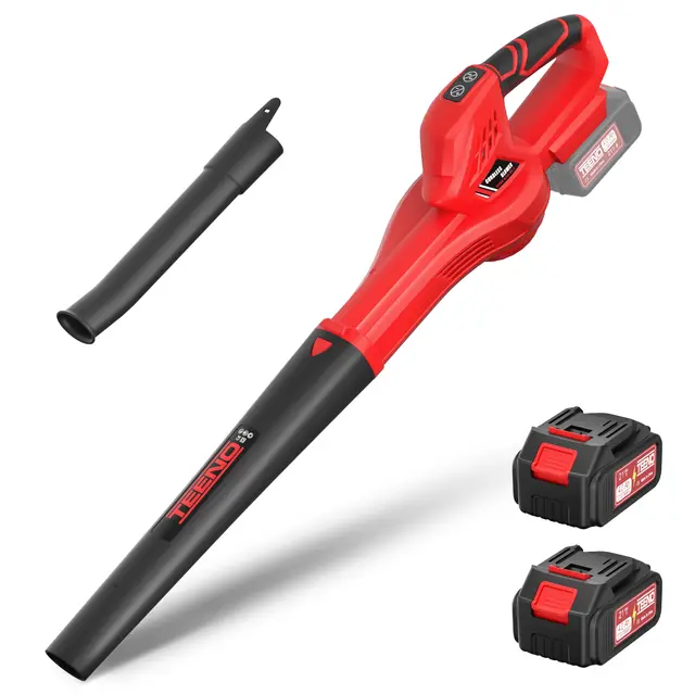 Soplador de Hojas TEENO Eléctrico, 6 Velocidades (210 km/h), 4Ah *2, Tubo Desmontable y Boquilla Ajustable, para Jardín, Hogar y Uso Profesional, Compatible con baterías Makita