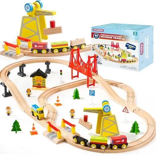 syncfun 90015 tren madera 60 piezas