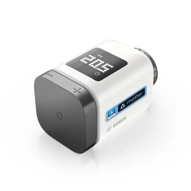 Bosch Smart Home Termostato de radiador II [+M], termostato Inteligente, Uso Flexible en el Sistema Bosch Smart Home o en Sistemas Matter con Independencia del Fabricante, Antracita