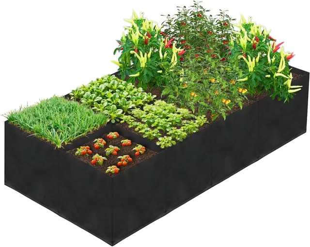 LATERN 128 Galones 8 Rejillas Bolsas de Cultivo para Plantas, 180CM x 90CM x 30CM Cama Elevada Transpirables de Tela No Tejida Engrosadas Macetas con Asa para Jardín Flores Verduras Frutas