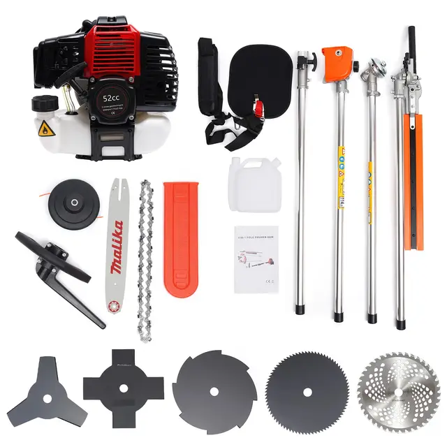 Desbrozadora Térmica Multifunción 4 en 1 52CC Cortasetos Motosierra podadora de gasolina con arnés y accesorios herramienta jardinería profesional Agricultura Corta-Bordura podadora
