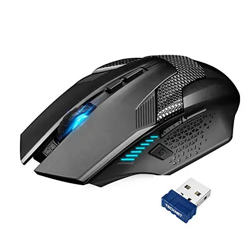 TECKNET Ratón Gaming Inalámbrico 2.4G Ratón Óptico Gaming Mouse Profesional para Gaming, Mouse con Receptor, 8 Botones, 4800DPI, 5 dpi Ajustables con LED