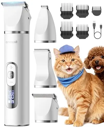 Oneisall Cortapelos 3 en 1 para Mascotas, Maquina Cortar Pelo Perros, Maquinilla Silenciosa con Pantalla LCD, Ideal para Cortar Pelaje Enredado, Sarro Anal, Patas y Ruedas de Gatos y Perros