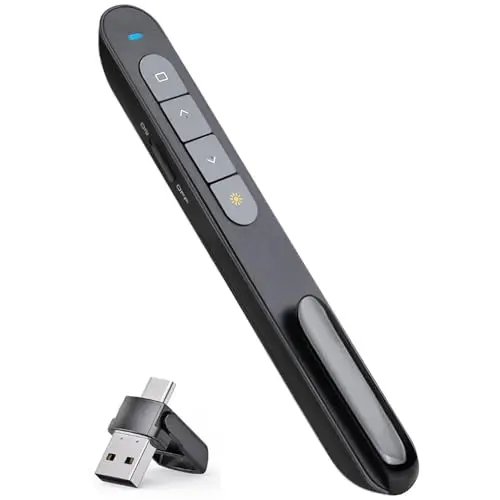 2-in-1 USB Type C Pasador Diapositivas Mando Ordenador Powerpoint, 2,4GHz Presentador Inalambrico Mando Presentaciones USB Distancia Puntero Powerpoint Remote Presenter para Computadora Windows