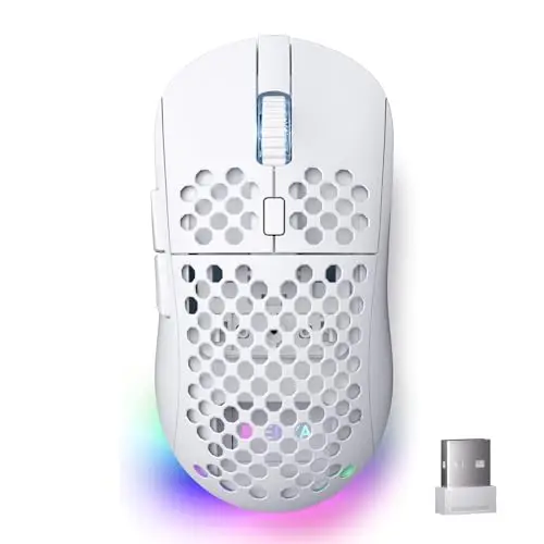Dierya x TMKB M1 Ratón de Juego Inalámbrico, Sensor Óptico 24 000 dpi, Ligero 90g, 6 Botones Programables, Iluminación RGB, Autonomía 180H, 2.4GHz/Bluetooth/USB-C Ratón Gamer, Blanco