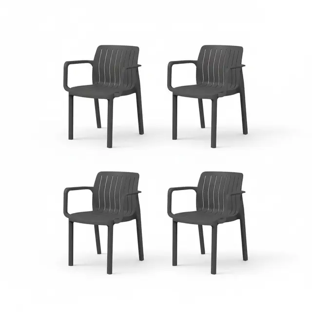 SP Berner SHAF - Pack 4 Sillas de Jardín Apilables Lea – Exterior Terraza y Catering – Plástico Reciclado Resistente UV – Diseño Ergonómico – Fabricadas en España – Antracita
